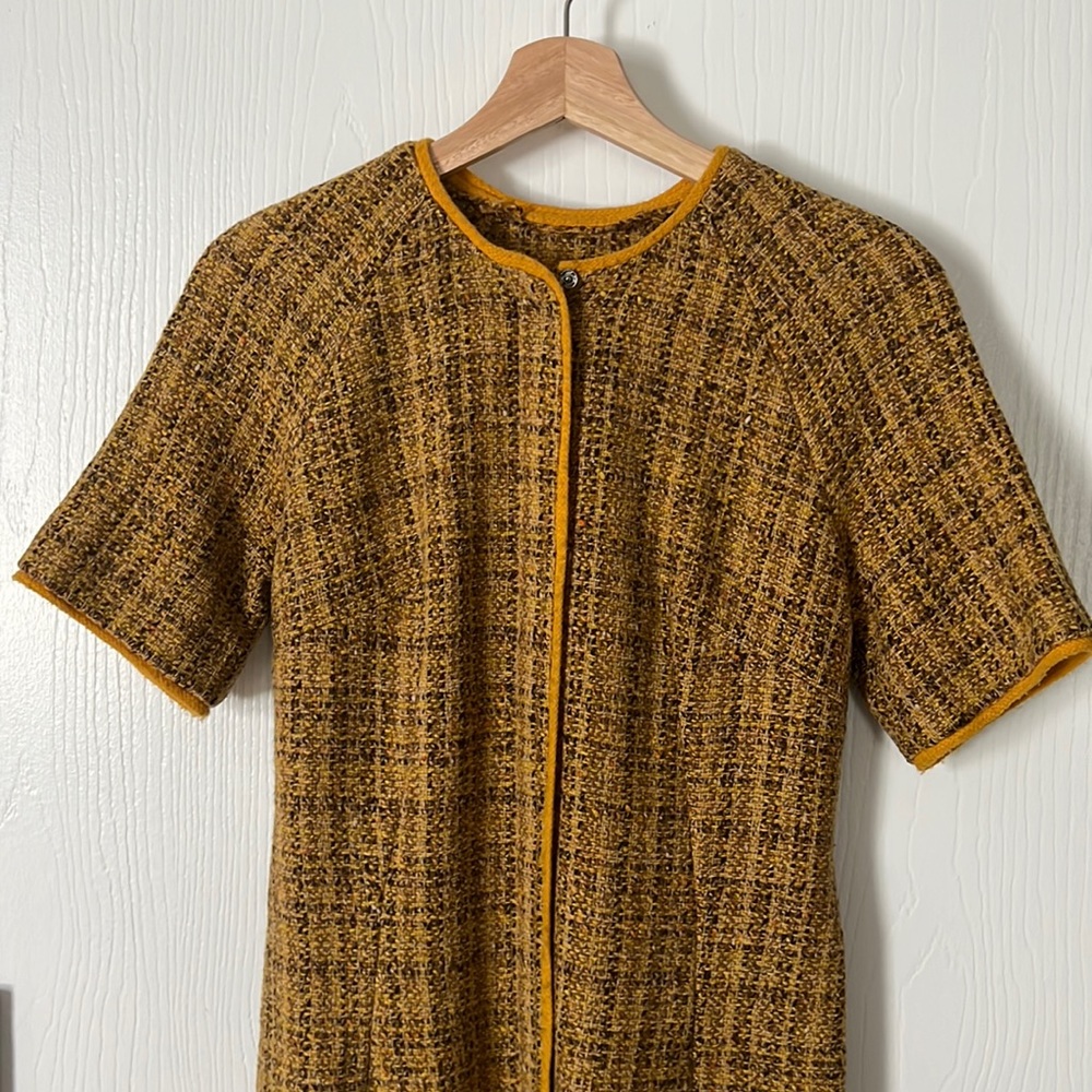 Mustard Tweed Short-Sleeve Dress